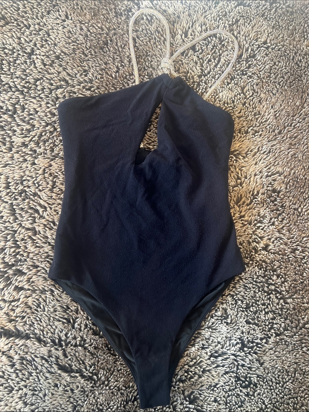 Black One-Piece Swimsuit with Silver Straps